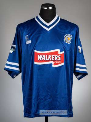Sascha Lenhart blue Leicester City No.28 home jersey, season 1996-97,
 Fox Leisure, short-sleeved, Premier League badges, reverse lettered LENHART

 T
