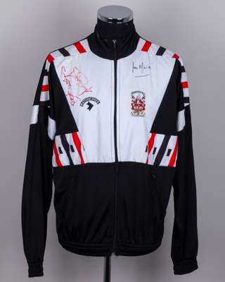 Lee Sandford black Stoke City autographed Football League Trophy tracksuit top, 1992