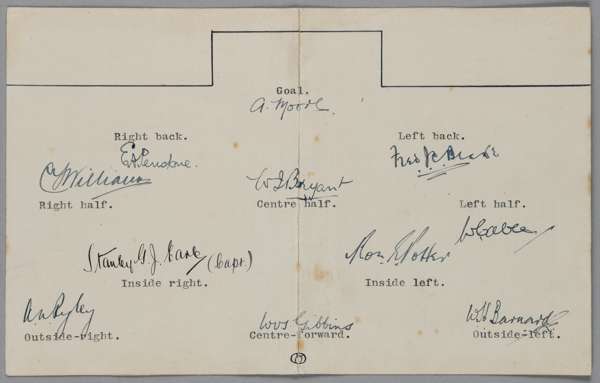 Clapton FC 1923-24 F.A. Amateur Cup Winners rare original autographed fold-over card,
 size 8.5 by 5.5in. with typed team grid to the open interior, f