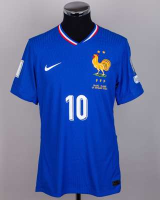 Kylian Mbappé blue No.10 France v. Iceland match issued short-sleeved shirt 2025