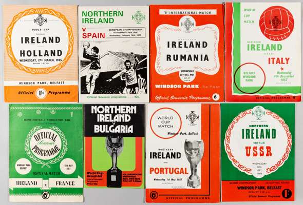 Northern Ireland v Foreign opposition programmes, continuous run 1951-85,
 including v France Festival of Britain 12th May 1951; v Portugal 1st May 19