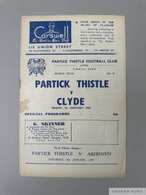 Partick Thistle v. Clyde match programme, 1st January 1954
  signs of folds and split on bottom of spine