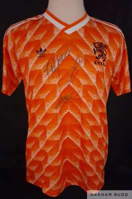 Holland (Netherlands) Euro 1988 shirt hand signed by three Dutch Legends who were part of that victorious squad, 
 Ruud Gullit, Marco Van Basten & Fra