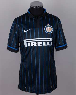 Nemanja Vidic black and blue No.15 Inter Milan v. Manchester United short-sleeved shirt, 2014