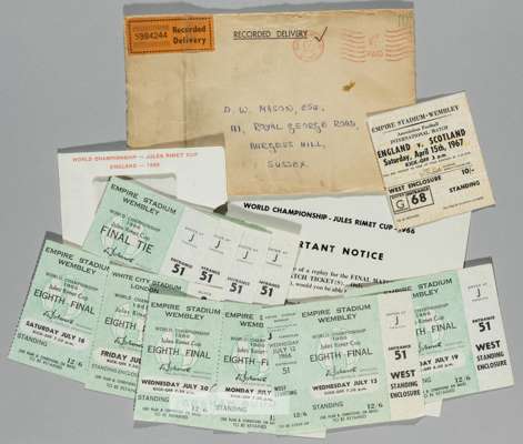 England 1966 World Cup match tickets played at Empire Stadium,
 comprising eighth final tickets, Saturday July 16th, two with stubs (5); quarter final