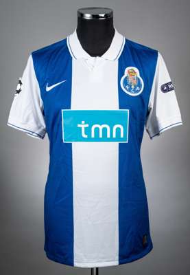 Falcao blue with central white stripe and trim no.9 home jersey from the season 2009-10 Champions League game v Arsenal which took place at Estadio do