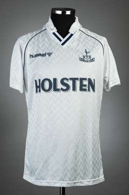 David Howells white Tottenham Hotspur no.5 home jersey, season 1988-89,
 match issue, Hummel, short-sleeved wit no sleeve badges, club crest and spons