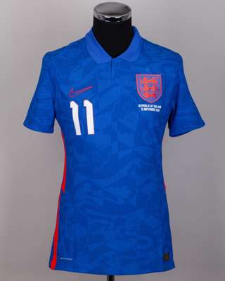 Jack Grealish blue No.11 England v. Republic of Ireland short-sleeved shirt, 2020