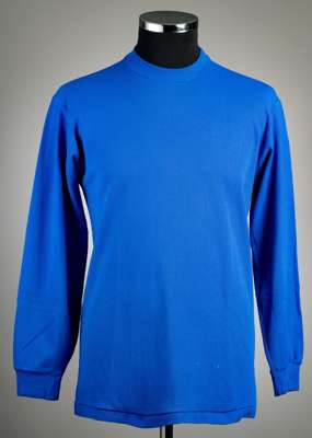 John Fitzpatrick blue Manchester United no.2 away jersey v Southampton, played at the Dell, 8th October 1969,
 RARE, Umbro, long-sleeved with bearing 
