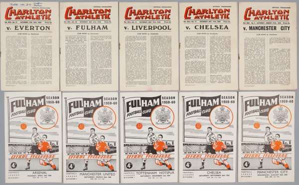 London selection Charlton Athletic / Fulham football programmes, 
 including Charlton Athletic 1949-50, full set of league (21) plus FAC v Fulham; Ful