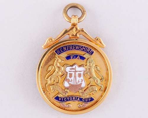 Jock Buchanan 9ct gold and enamel Renfrewshire Victoria Cup winners medal, 1924-25