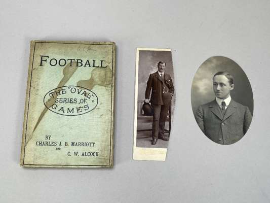 Football book 'The Oval series of Games' by Charles JB Marriott and CW Alcock, published by George Routledge 1894, 
 sold with two pictures of players