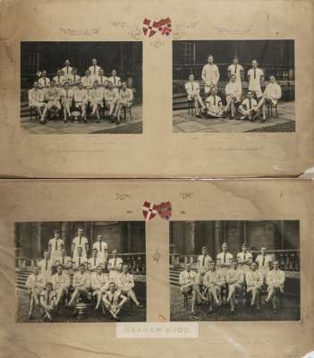 Collection of matted photographs relating to the South African athlete C.R. Davis,
 including at St Paul's school first fives team 1919; double photog