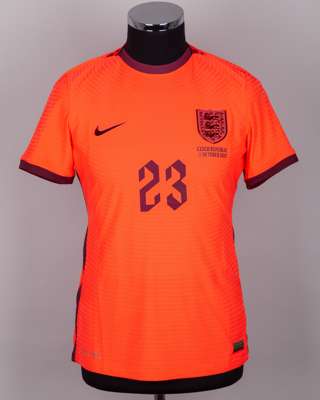 Ebony Salmon red No.23 England v. Czech Republic women's short-sleeved shirt, 2022