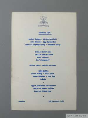 England v Russia signed menu for luncheon at the Hendon Hall Hotel on 6th December 1967, 
 on the day before the match, England stayed at this hotel p