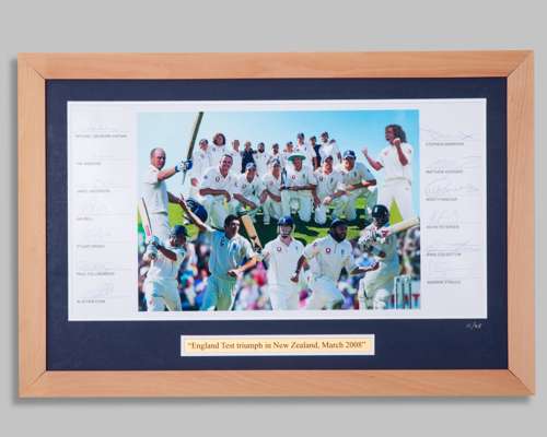 England Test triumph in New Zealand, March 2008 autographed limited edition print display