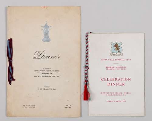 Aston Villa 1957 F.A.Cup Final two celebration menu cards