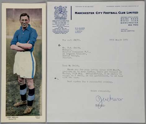 Joe Mercer Manchester City manager 1972 signed letter,
 one-page typed letter on Manchester City official club letterhead, date 28th March, 1972 relat
