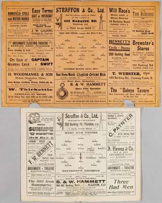 Two West Ham United home programmes v Tottenham Hotspur 1921-22 and 1926-27,
 each fair, paper loss to lower programme edge of 1921-22 example, both w