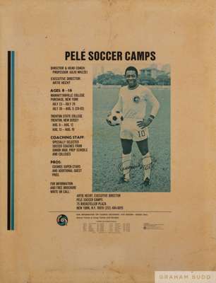 A Pelé Soccer Camps poster owned by Pelé
 held in the summer of 1977 in New York and New Jersey, the camps featured special appearances by "Cosmos Sup