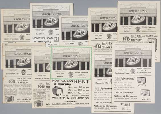 Luton Town home programmes, seasons 1957-58, 1958-59 and 1959-60,
 all full sets of League and Cup; season 1957-58 full set League (21); 1958-59 full 