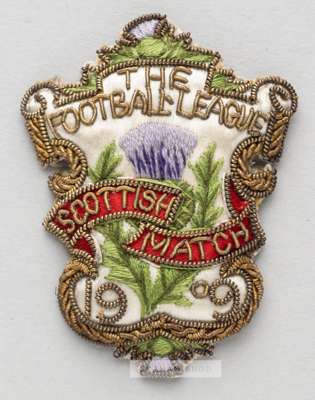 Football League representative badge v Scottish League, played at Celtic Park, Glasgow, 27th February 1909, bearing a name stamp for the important ear