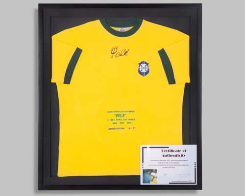 Pele autographed yellow and green Brazil Replica short-sleeved shirt