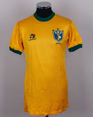 Zenon yellow and green No.8 Brazil v. England match worn short-sleeved shirt, 1984