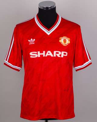 Red No.7 Manchester United autographed short-sleeved shirt, 1986-88