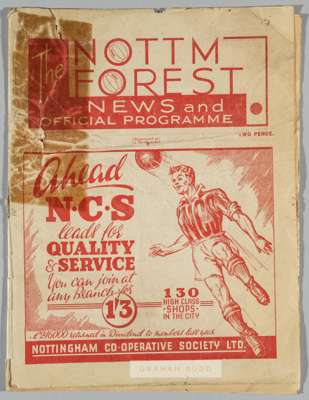 Nottingham Forest v Sheffield United programme 27th August 1938,
 tape repair at front cover but no writing