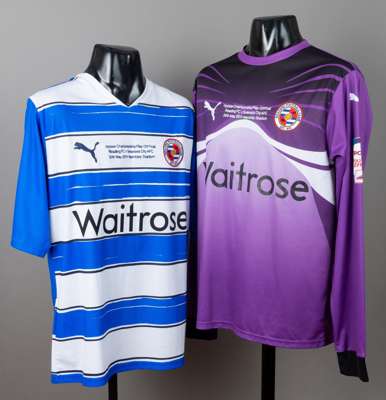 Two Reading Npower Championship play-off final jersey's v Swansea City AFC at Wembley, 30th May 2011,
 both by Puma with NPOWER FOOTBALL LEAGUE sleeve