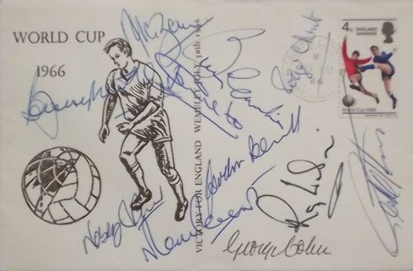 England 1966 World Cup Final winners hand-signed commemorative First Day Cover,
 autographed by all 11 players Gordon Banks, Ray Wilson, George Cohen,