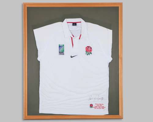 Phil De Glanville white England v. New Zealand match worn autographed World Cup shirt, 1999