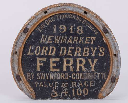 Racing plate worn by Lord Derby's Ferry when winning the 1918 1,000 Guineas