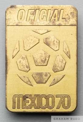 An official badge issued to England football manager Sir Alf Ramsey at the 1970 World Cup