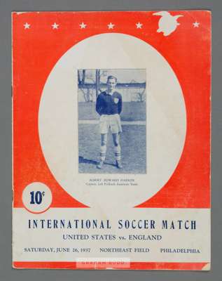 Official programme for an international soccer match billed as United States v England, played at Northeast Field, Philadelphia, 26th June 1937,
 the 