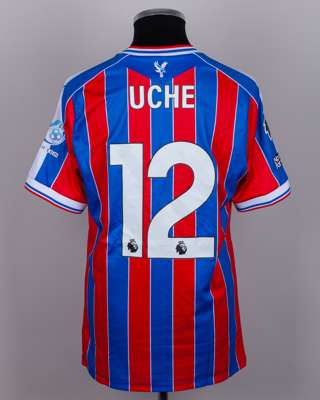 Christantus Uche red and blue No.12 Crystal Palace v. Brighton match issued shirt