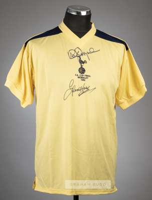 Steve Perryman & Glenn Hoddle signed yellow Tottenham Hotspur 1982 F.A. Cup Final retro jersey,
 Score Draw, signed in black marker pen with Sporting 