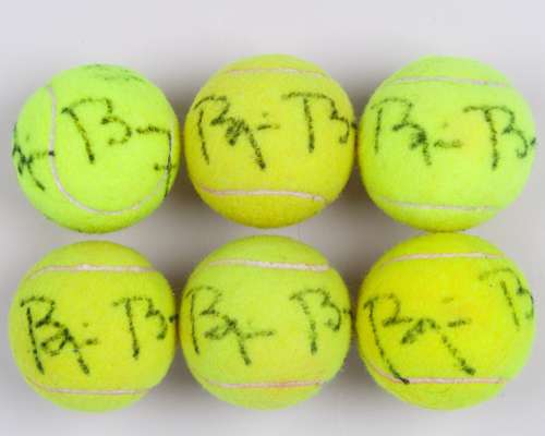 Six various Bjorn Borg autographed tennis balls
