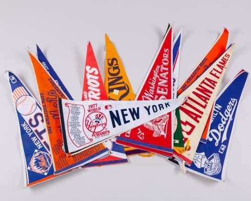 Collection of American Sport pennants, Topps trading cards and autographed baseballs