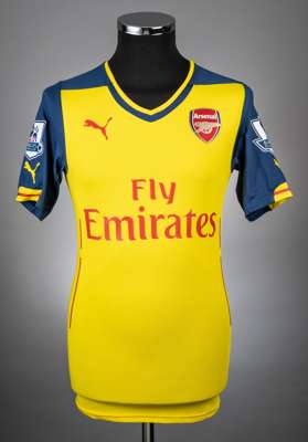 Mikel Arteta red Arsenal away shirt season 2014-15 from the game v Sunderland that took place at the Stadium of Light on 25/10/14,
 Player issued shor