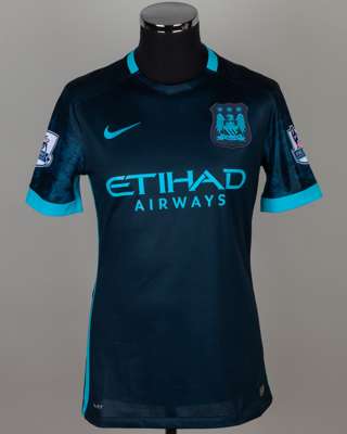 Raheem Sterling blue No.7 Manchester City match worn short-sleeved shirt, 2016