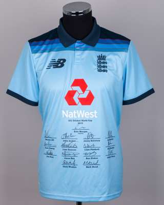 Blue England ICC Cricket World Cup 2019 autographed short-sleeved cricket shirt