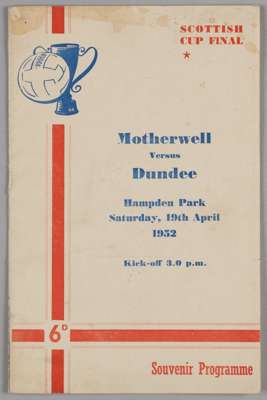 Scottish Cup Final, pirate match programme, Dundee v. Motherwell, 1952

 Covers staining, staining to interior pages