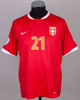 Zoran Tosic red and white No.21 Serbia short-sleeved shirt