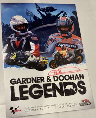 Two Australian Moto GP Promotional Posters,
 comprising Mick Doohan (Australia) signed Australian Moto GP 2010 laminated poster “Gardner & Doohan Lege