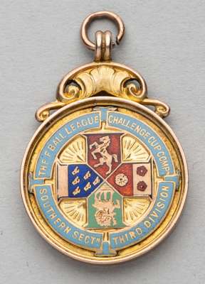 Football League Division Three Southern Section Cup winner's medal awarded to Bristol Rovers' W. Pickering, 1934-35,
 obverse enamelled with crests an