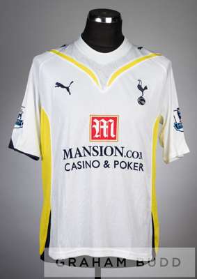 Robbie Keane white and yellow Tottenham Hotspur no.10 home jersey, season 2009-10,
 short-sleeved with BARCLAYS PREMIER LEAGUE sleeve badges, club cre