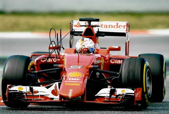 Sebastian Vettel signed Ferrari Collection,
 including signed Ferrari Pit Crew Shirt, signed Ferrari Vettel Germany cap and signed action 8 by 10in. F