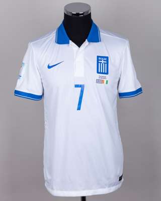 Georgios Samaras white and blue No,7 Greece v. Ivory Coast short-sleeved shirt, 2014